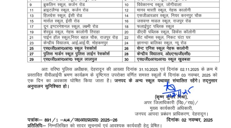 एसएसपी देहरादून ने कुछ स्कूलों की छुट्टी को लेकर किया स्पष्ट