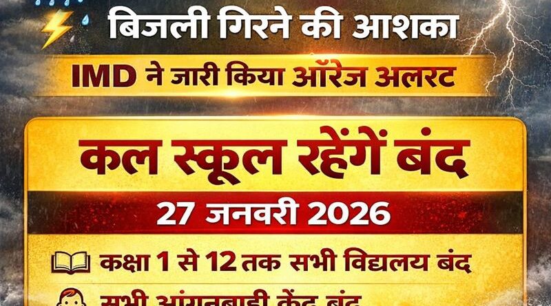 देहरादून में मौसम का कहर: भारी बारिश-बर्फबारी अलर्ट के बीच 27 जनवरी को कक्षा 1–12 तक सभी स्कूल बंद