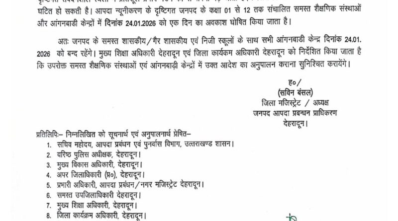 ऑरेंज अलर्ट के बीच प्रशासन का फैसला, 24 जनवरी को शिक्षण संस्थान बंद