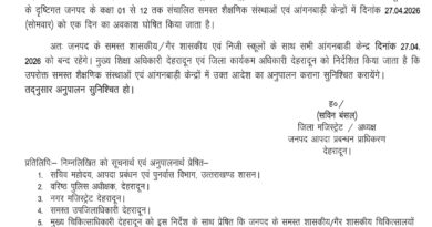 देहरादून में भीषण गर्मी का असर, 27 अप्रैल को सभी स्कूल और आंगनबाड़ी केंद्र बंद