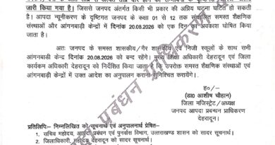 देहरादून में 20 अगस्त को स्कूल और आंगनबाड़ी केंद्र बंद, जिलाधिकारी ने दिया आदेश…