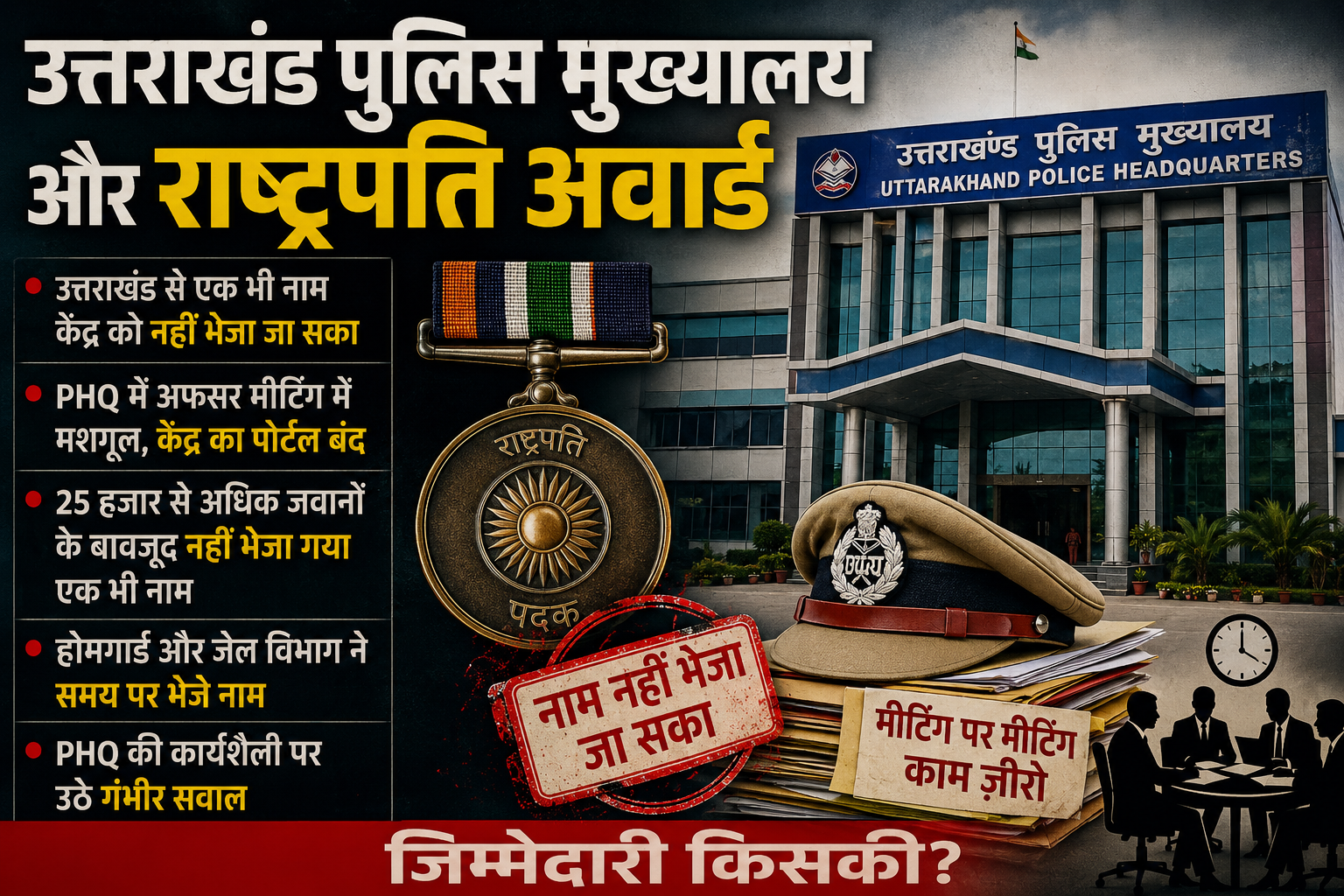 राष्ट्रपति पदक की दौड़ से बाहर उत्तराखंड , पुलिस मुख्यालय की कार्यशैली पर उठे गंभीर सवाल