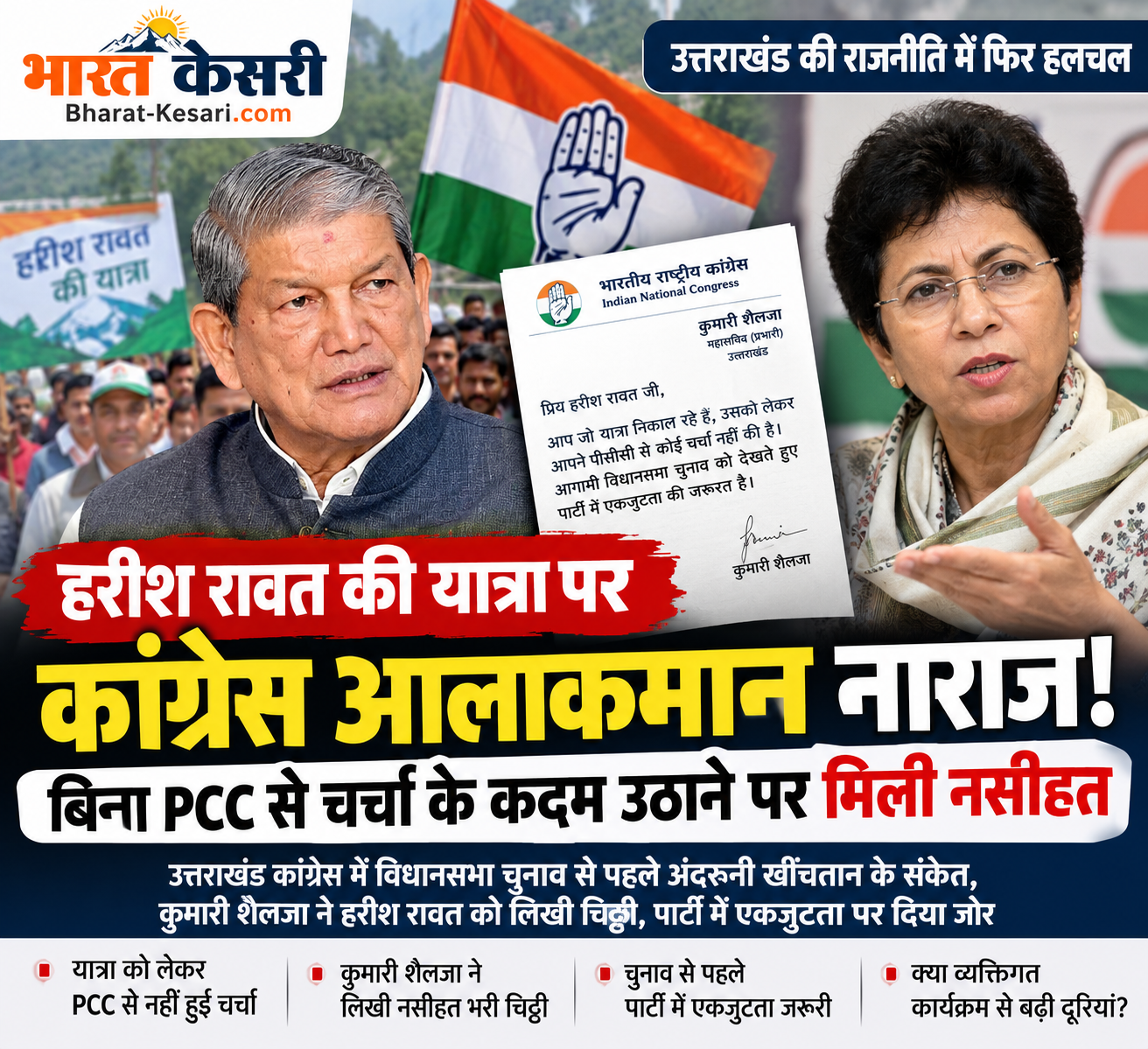 हरीश रावत की यात्रा पर कांग्रेस आलाकमान की नाराजगी! बिना PCC से चर्चा के कदम उठाने पर मिली नसीहत